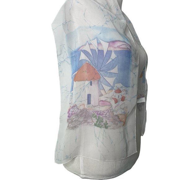 Ifasma Scarf Made In Greece with Windmill Design Rectangle Sheer Wearable Art - Picture 5 of 8